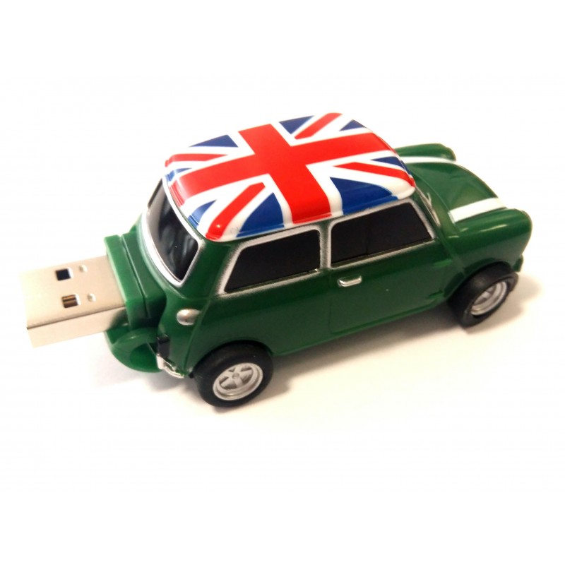 Флешка Автомобиль Мини Купер пластик зеленый с флагом