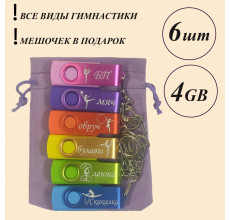  Набор флешек для гимнастики 4GB - 6 штук с цветной скобой, с именной гравировкой, в бархатном мешочке
